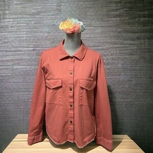 Sanctuary Pink Frayed Hem Snap Down Jean Shirt Jacket Large Womens